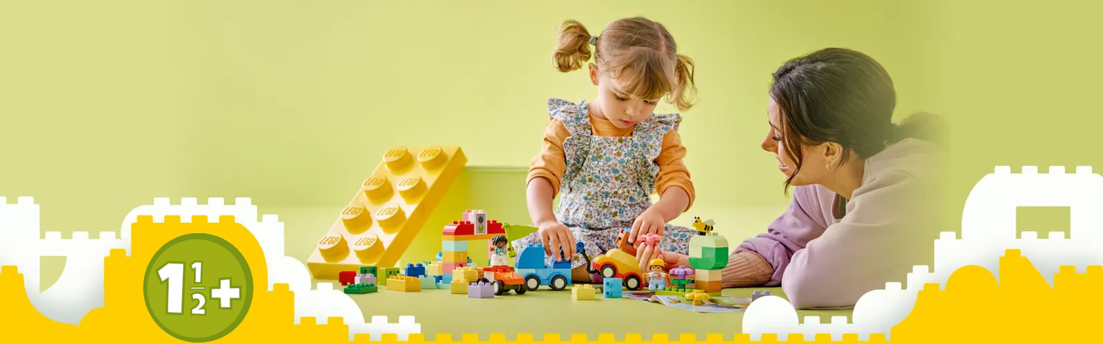 LEGO DUPLO sett for barn fra 1,5 år som stimulerer motorikk, kreativitet og tidlig læring med trygge, fargerike byggeklosser.