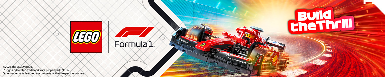 LEGO Formula 1 sett med detaljerte F1-biler og racinginspirerte bygg for motorsportfans.