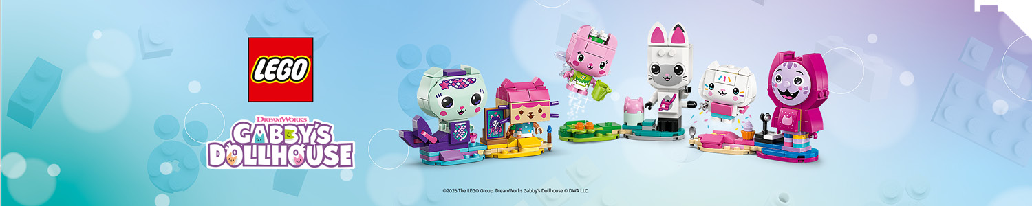LEGO Gabby’s Dollhouse sett med fargerike rom, figurer og lek fra den populære TV-serien.