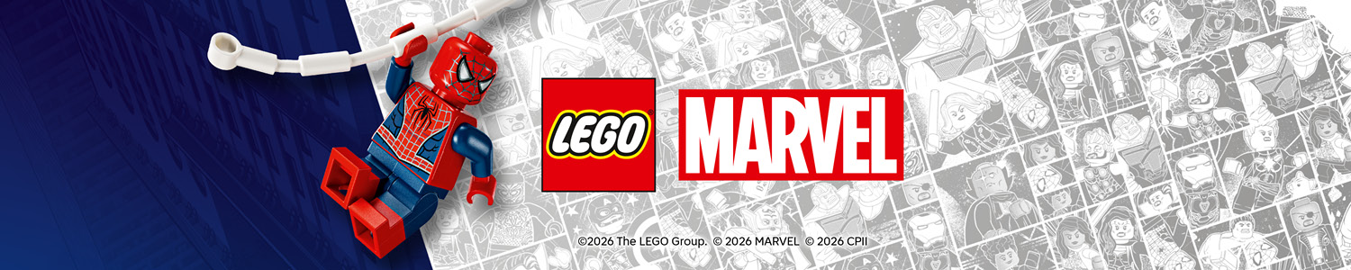 LEGO Marvel sett med Avengers, Spider-Man og andre superhelter i actionfylte bygg.