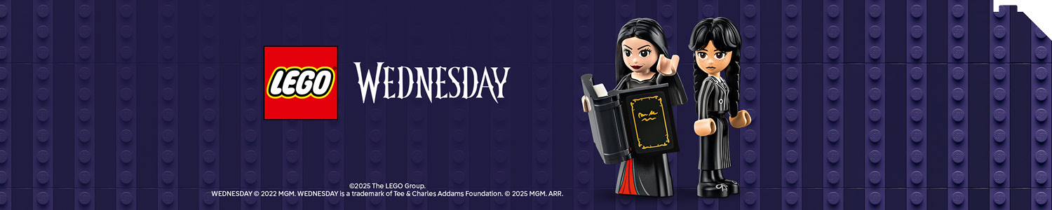 LEGO Wednesday sett inspirert av Netflix-serien, med mørk stil og kjente karakterer.