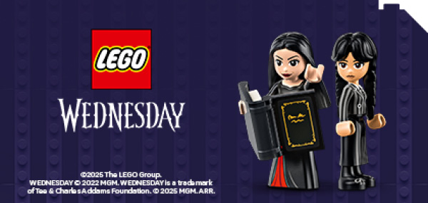 LEGO Wednesday sett inspirert av Netflix-serien, med mørk stil og kjente karakterer.