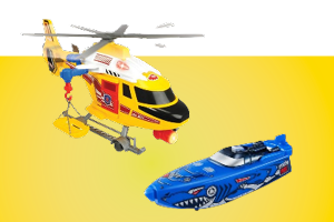 Lekebåter, fly og lekehelikopter til barn