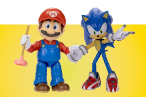Stort utvalg av lekefigurer best kjent fra TV-spill som Super Mario og Sonic the Hedgehog.
